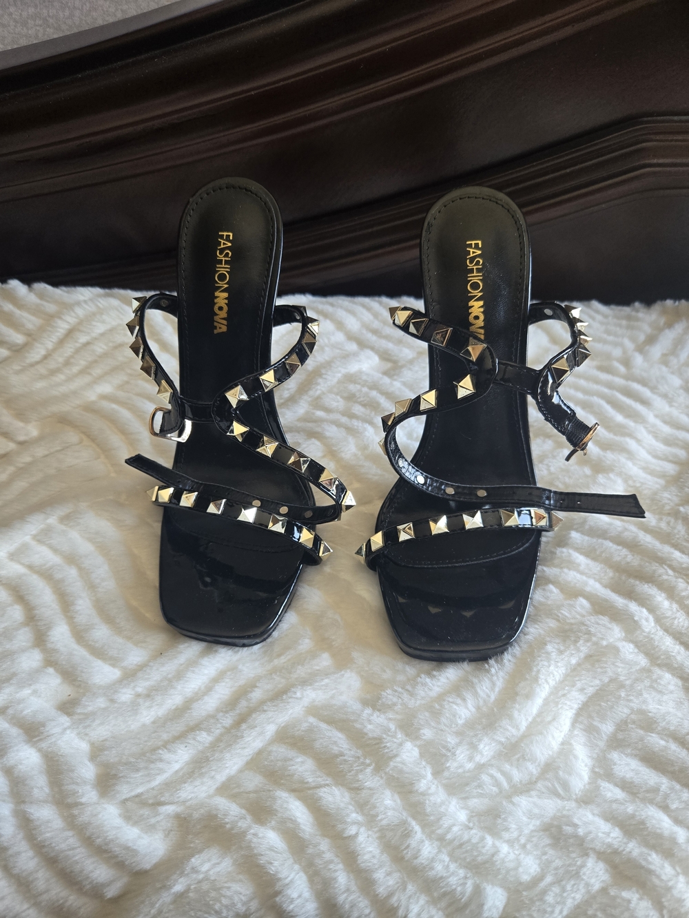 Fashion Nova Black Studded Strappy Heeled Sandals